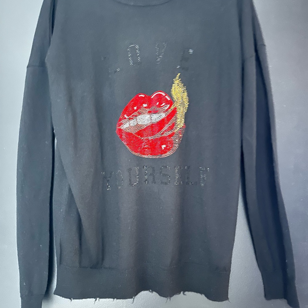 Zadig & Voltaire Gaby Love Yourself Strass Black Sweater .